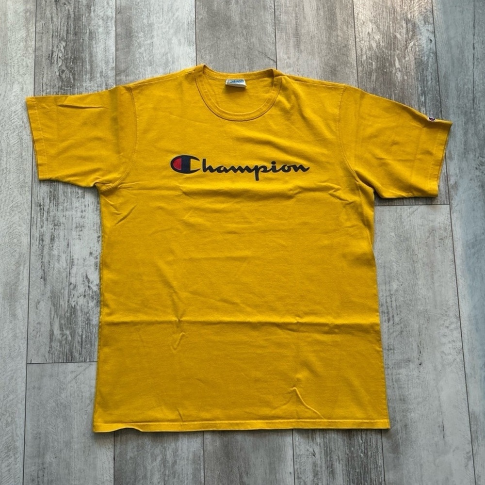 Vintage Champion Yellow Short Sleeve Tee shirt size XL Really Thick Marerial